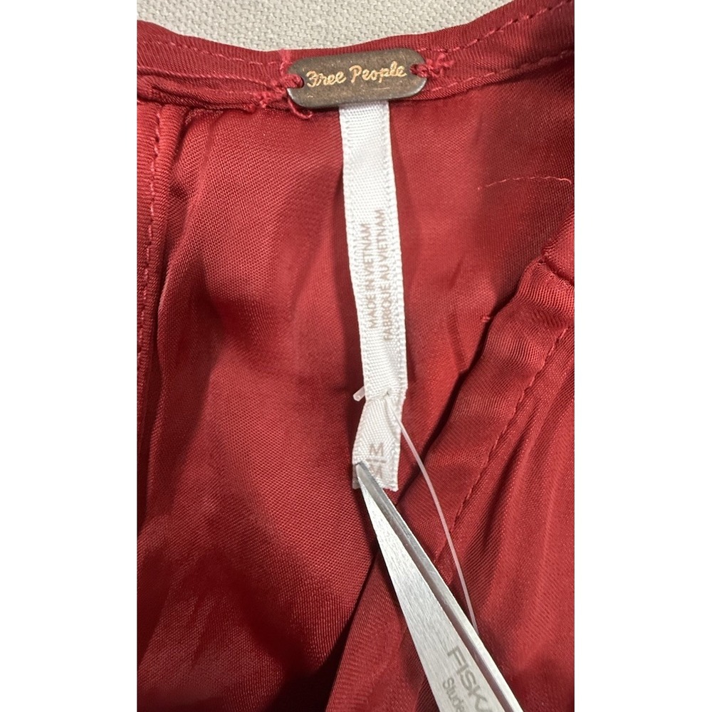 Free People Top Womens Medium Red Black Long Sleeve Evening Satin Open Tie Back - Picture 3 of 11
